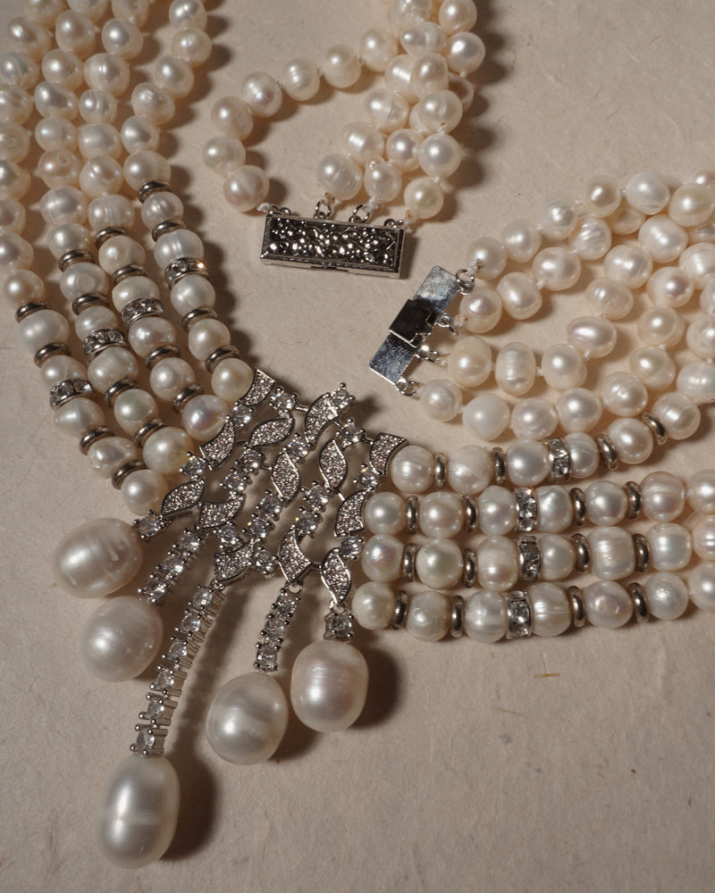 Vintage Multi-Strand Pearl & Rhinestone Necklace