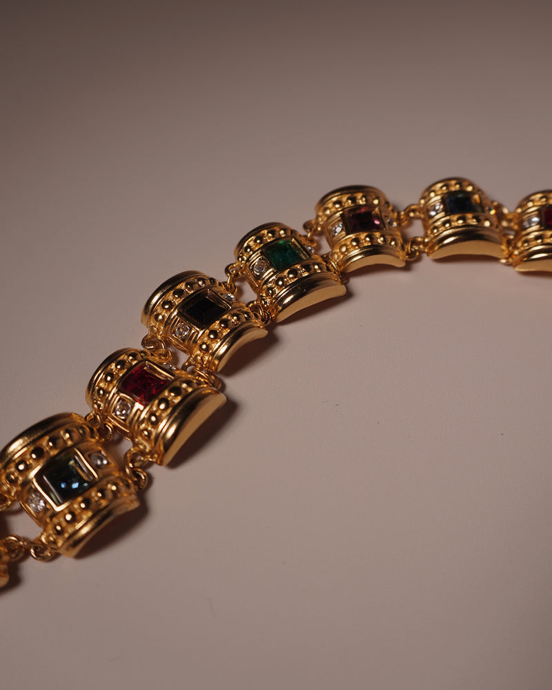 Vintage Multi-Colored Gemstone Link Bracelet