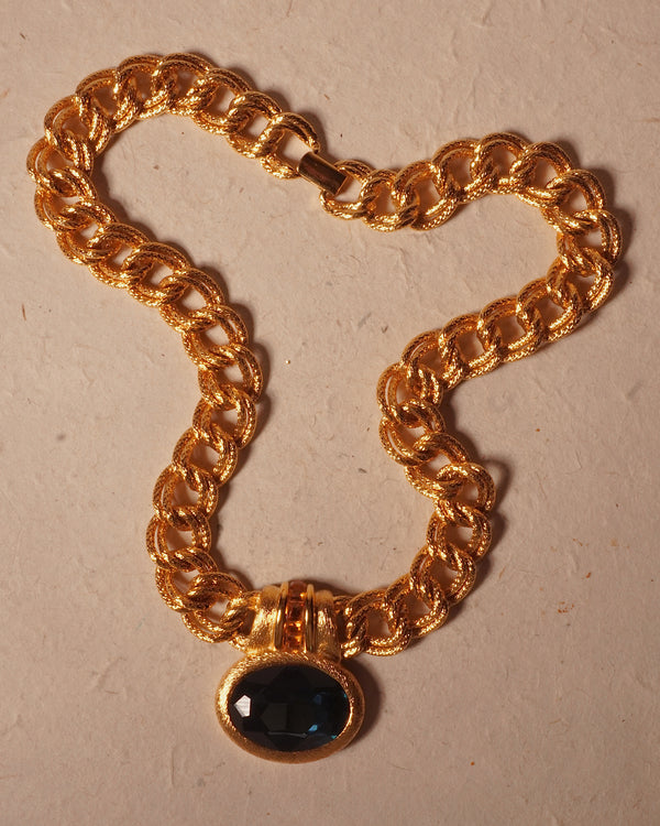 VINTAGE NAPIER BLUE & TOPAZ RHINESTONE STATEMENT NECKLACE