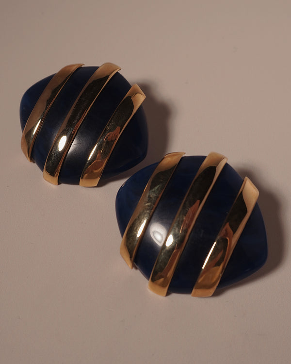 Vintage Navy Lucite Pinstripe Clip Ons