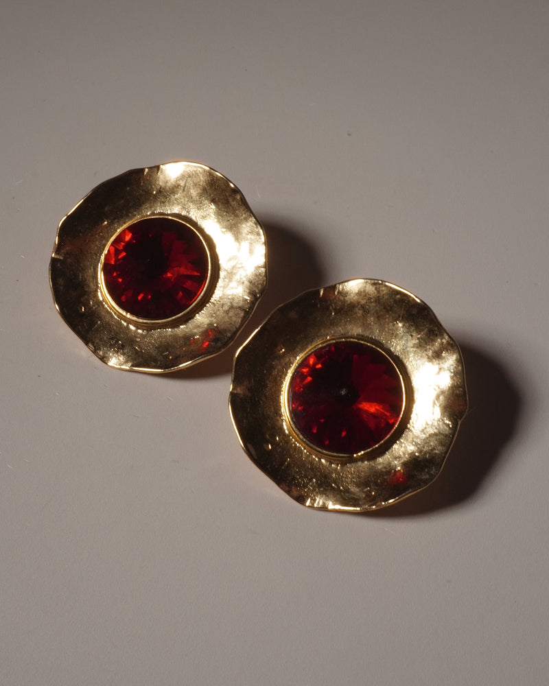 VINTAGE NJ RUBY RIVOLI DISC CLIP ONS