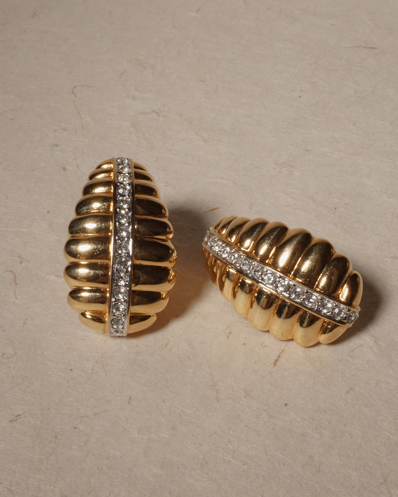 Vintage NM Ribbed Pave Clip Ons