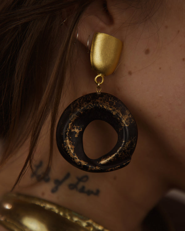 VINTAGE OVERSIZED BLACKENED RING DROP EARRINGS