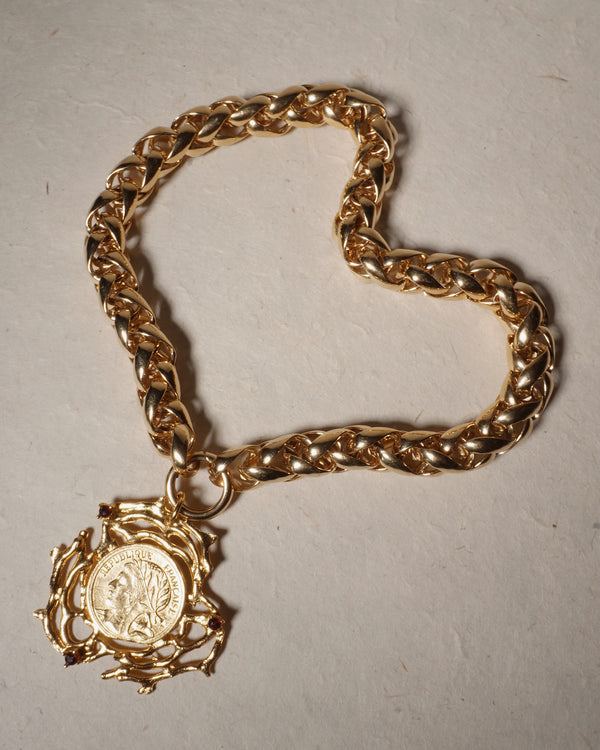 Vintage Oversized Gold Coin Pendant Necklace