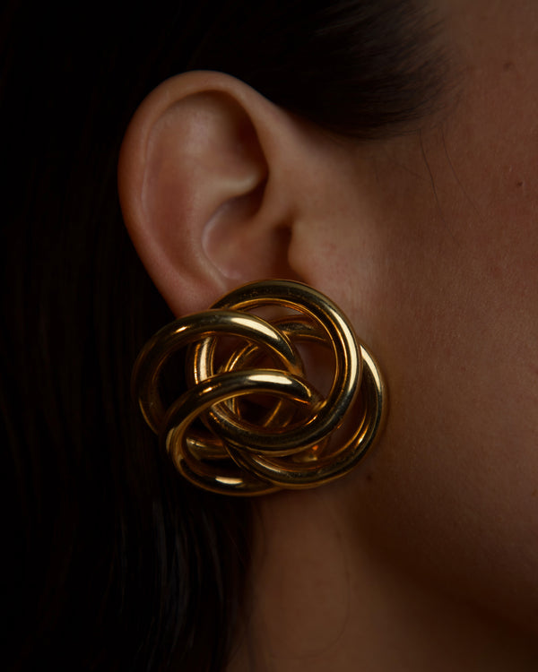 Vintage Oversized Gold Knot Clip Ons