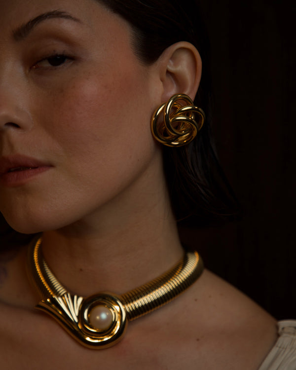 Vintage Oversized Gold Knot Clip Ons