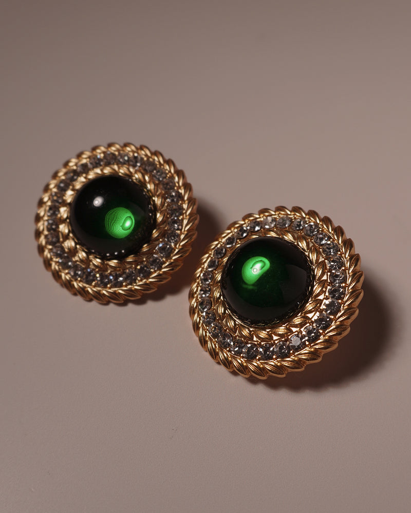 Vintage Oversized Green Cabochon Clip Ons