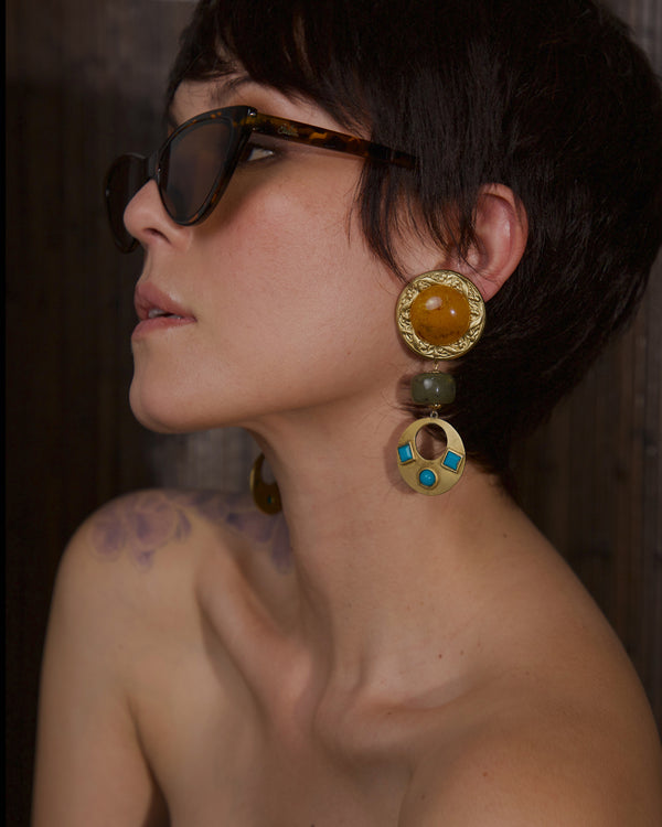 Vintage Oversized Lucite Cabochon Drop Earrings