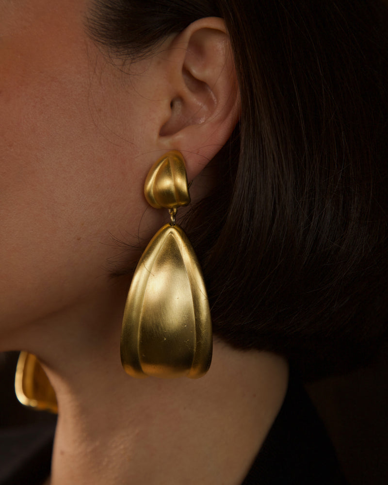 Vintage Oversized Matte Gold Drop Earrings