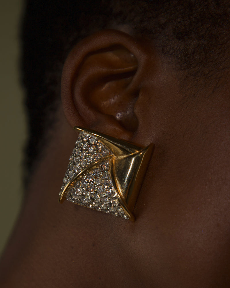 VINTAGE OVERSIZED PAVE SQUARE BUTTON EARRINGS