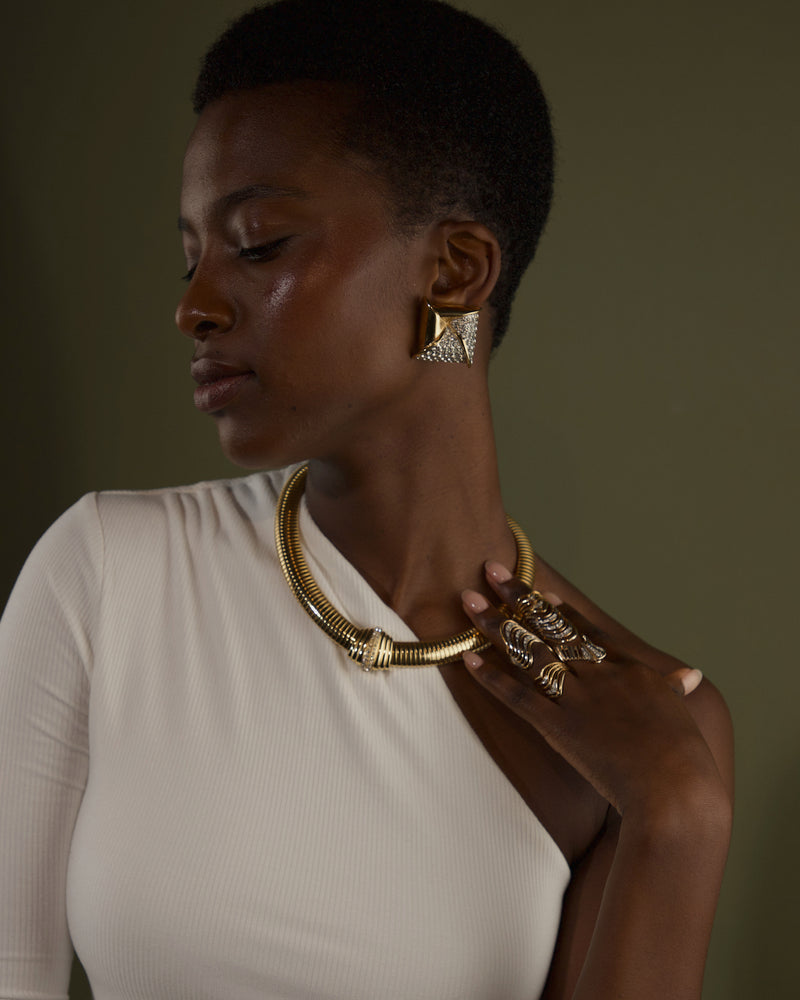 VINTAGE OVERSIZED PAVE SQUARE BUTTON EARRINGS