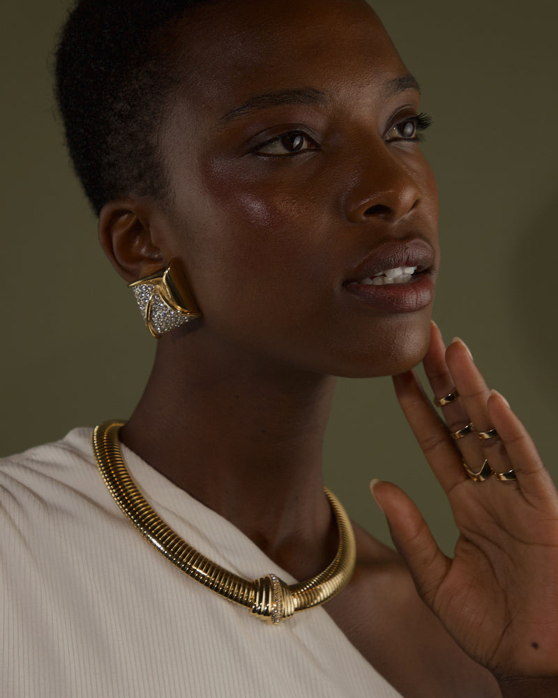 VINTAGE OVERSIZED PAVE SQUARE BUTTON EARRINGS