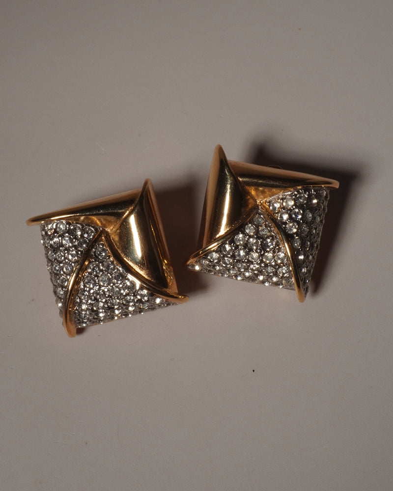 VINTAGE OVERSIZED PAVE SQUARE BUTTON EARRINGS