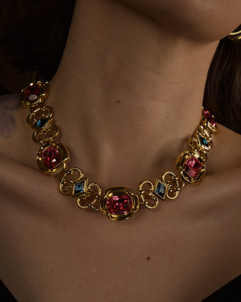 Vintage Oversized Pink & Sapphire Statement Necklace
