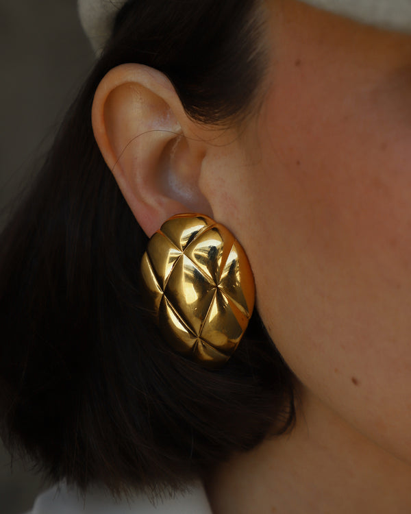 Vintage Oversized Quilted Statement Earrings
