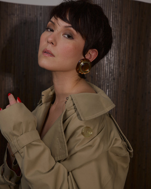 Vintage Oversized Brown Lucite Button Earrings