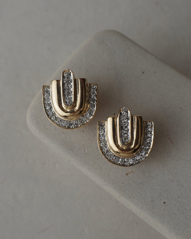 Vintage Pave Art Deco Button Clip Ons