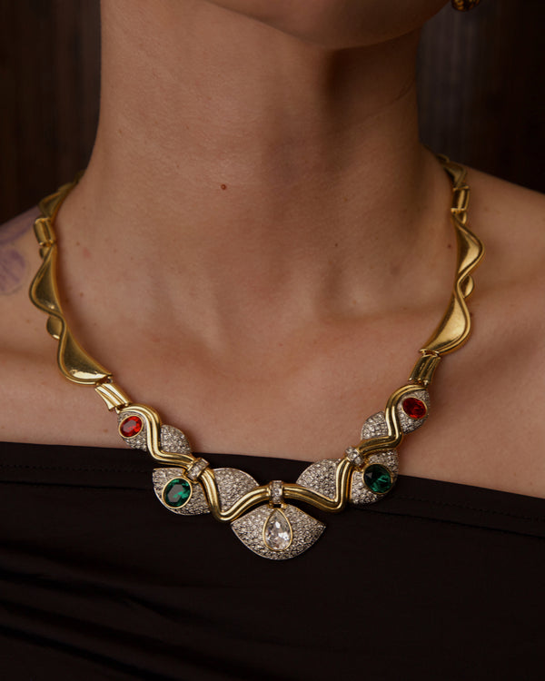 VINTAGE PAVÉ ART DECO MULTI-COLORED RHINESTONE NECKLACE
