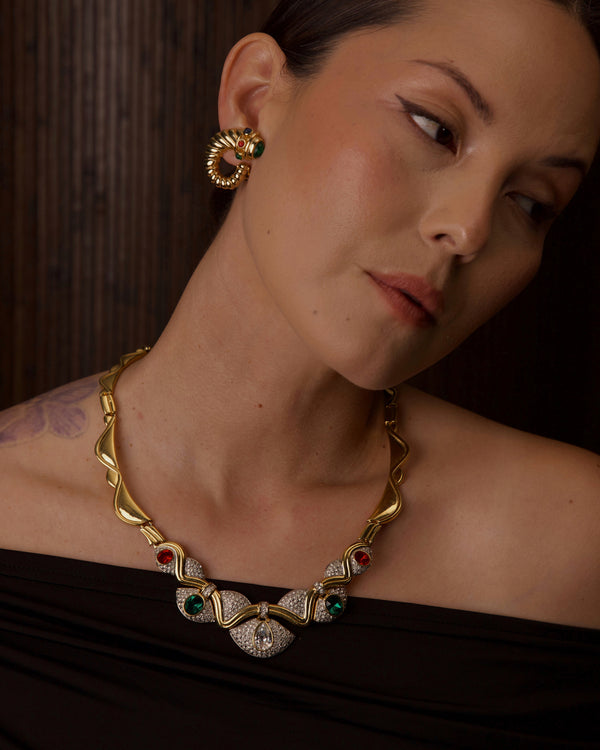 VINTAGE PAVÉ ART DECO MULTI-COLORED RHINESTONE NECKLACE