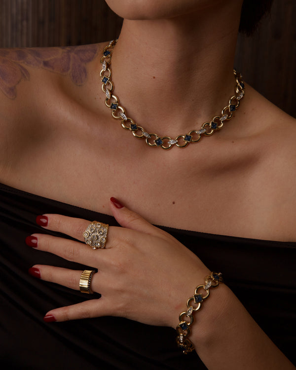 VINTAGE PAVÉ BLUE GLASS CABOCHON SET