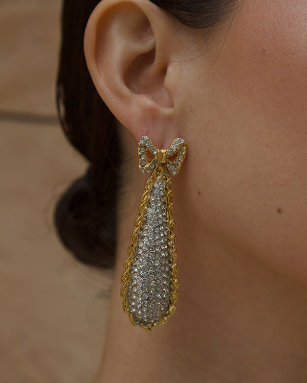 Vintage Pave Bow Drop Earrings