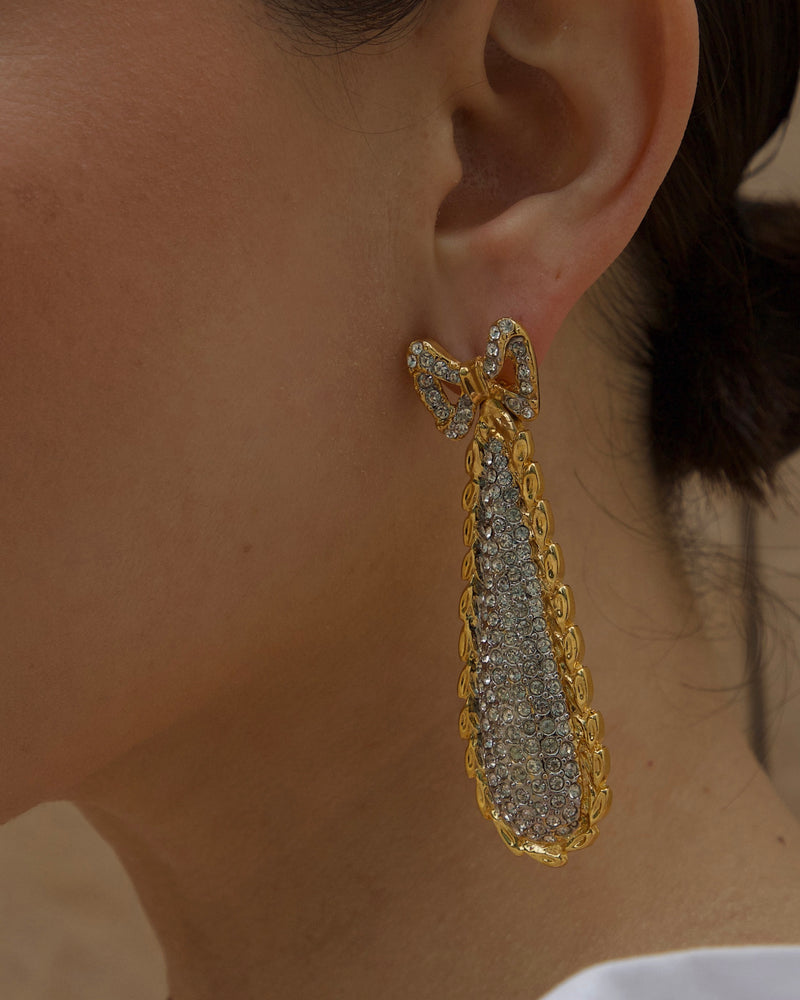 Vintage Pave Bow Drop Earrings