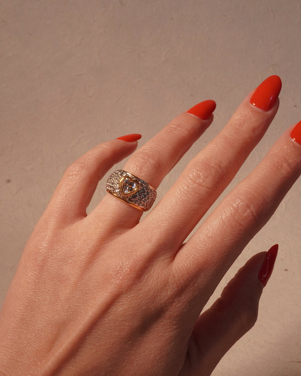 Vintage PavŽ Crystal Heart Ring (Sz 5)