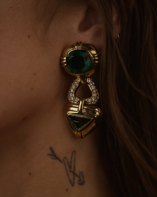 VINTAGE PAVÉ EMERALD STATEMENT EARRINGS