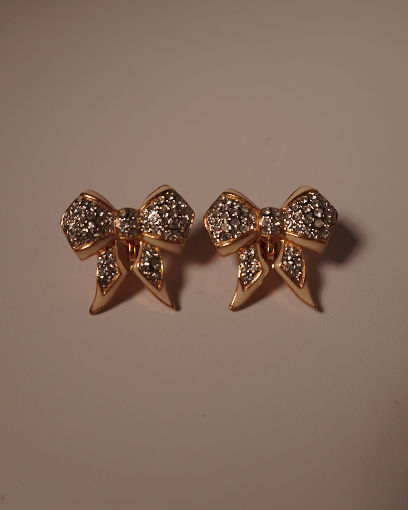 Vintage Pave Enamel Bow Clip Ons