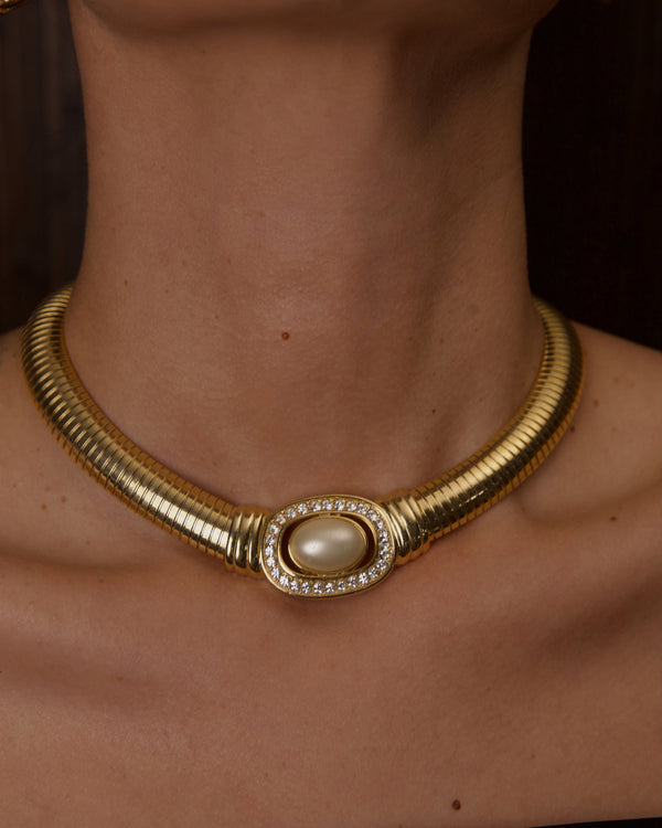 VINTAGE PAVÉ FAUX PEARL TUBOGAS NECKLACE