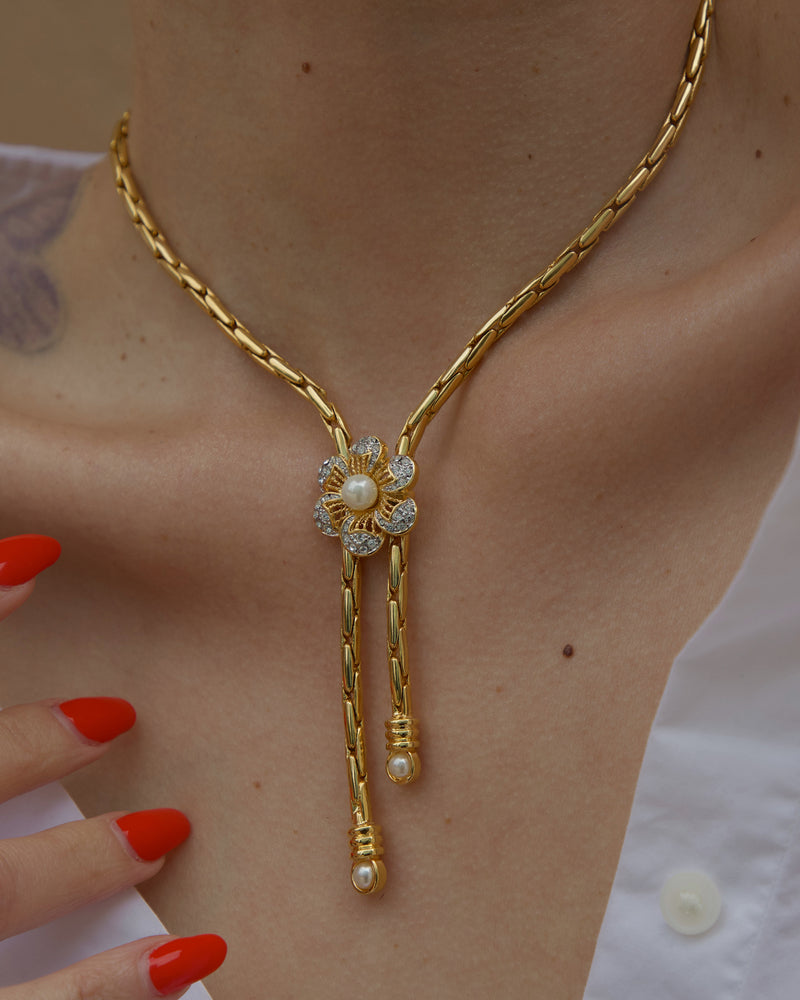 Vintage Pave Flower Lariat