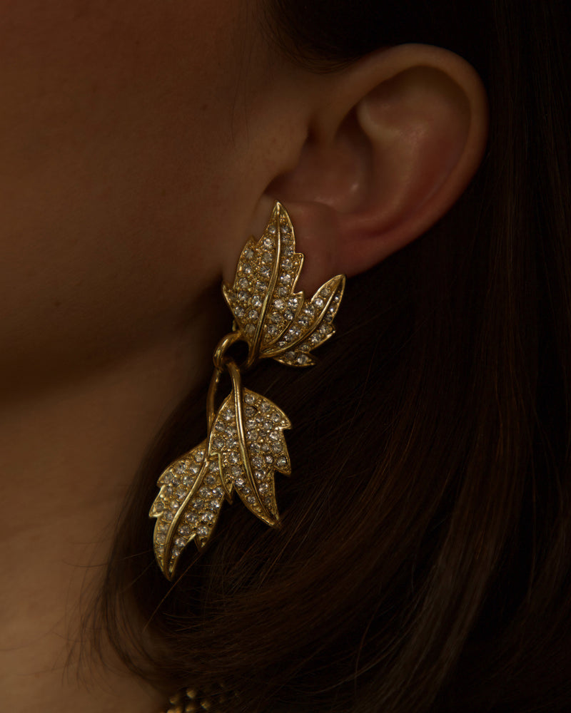 Vintage Pavé Leaf Drop Statement Earrings