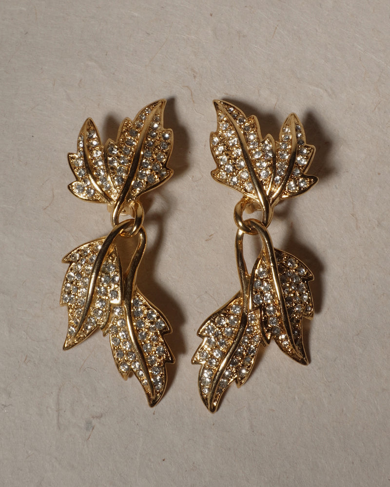 Vintage Pavé Leaf Drop Statement Earrings