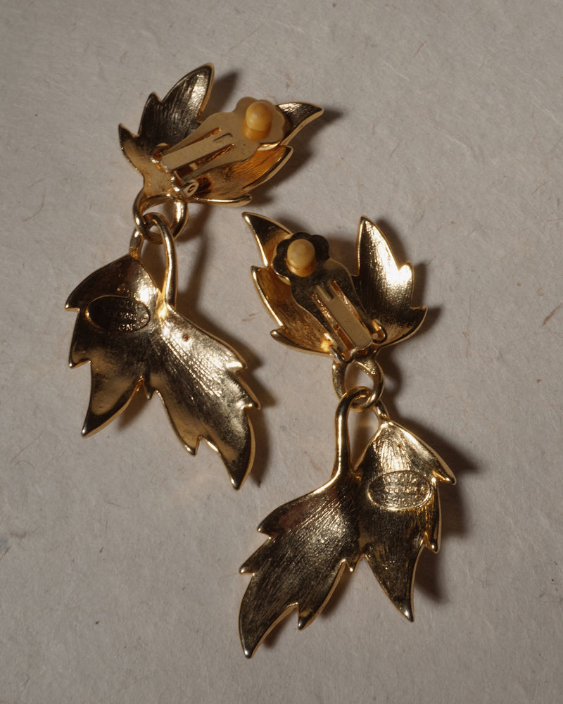 Vintage Pavé Leaf Drop Statement Earrings