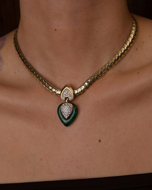VINTAGE PAVÉ MARBLED GREEN LUCITE  PENDANT NECKLACE
