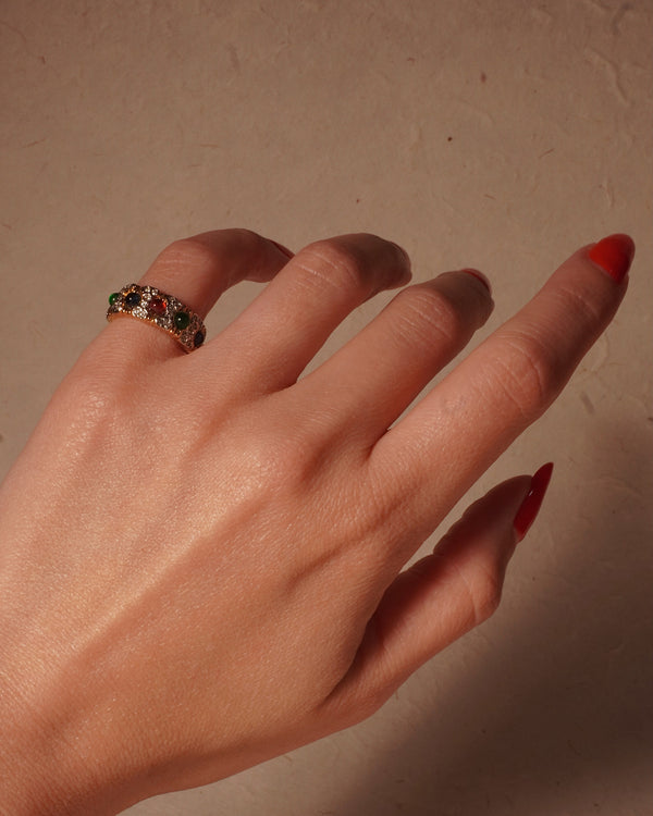 Vintage Pavé Multi-Colored Cab Ring (Sz 4.5)