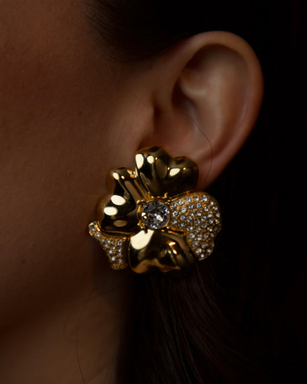 Vintage Pavé Pansy Clip Ons