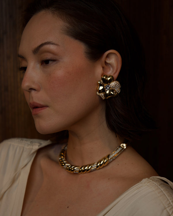 Vintage Pavé Pansy Clip Ons