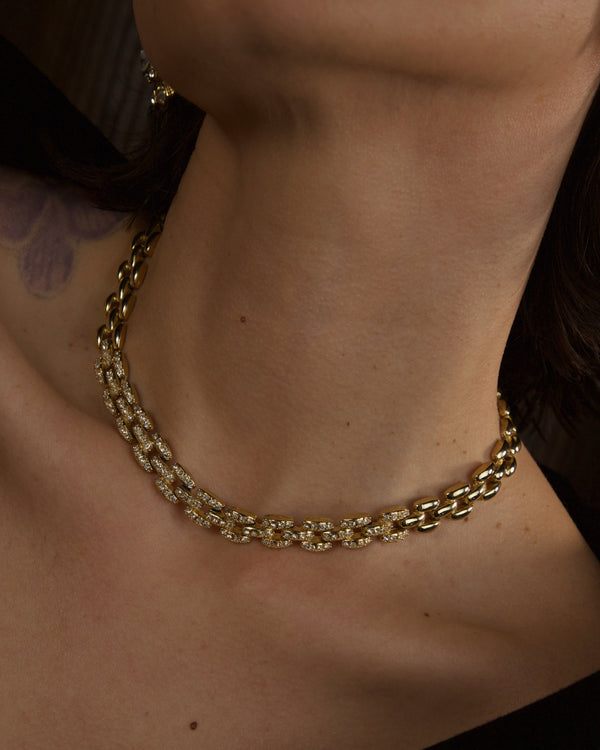 Vintage Pave Panther Link Necklace