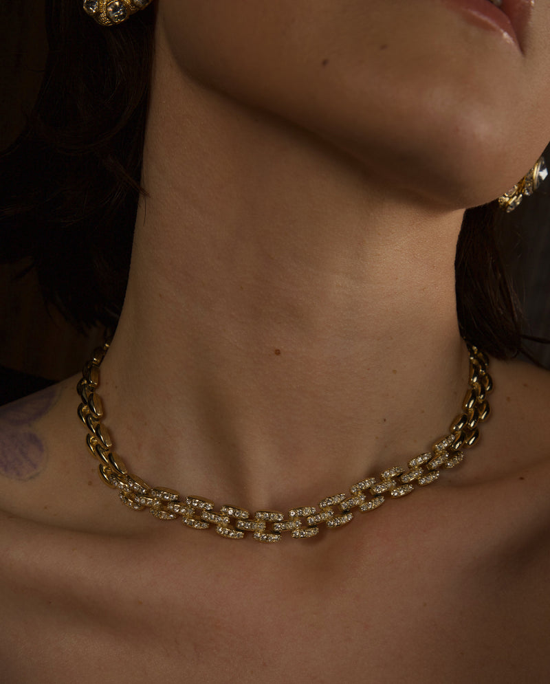 Vintage Pave Panther Link Necklace