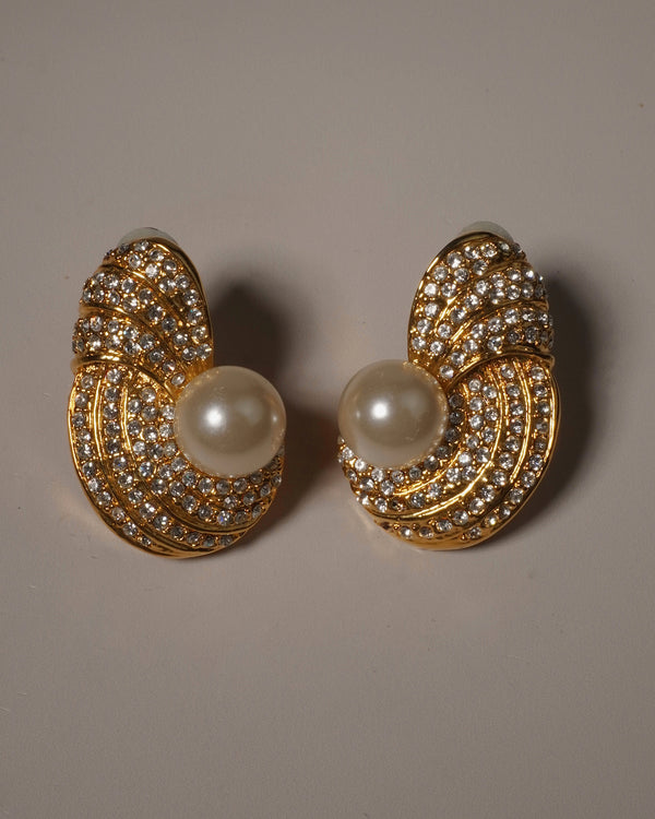 Vintage Pave Pearl Shell Clip Ons