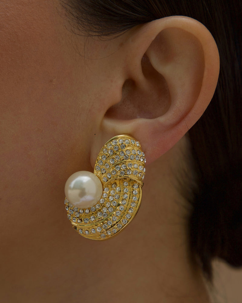 Vintage Pave Pearl Shell Clip Ons