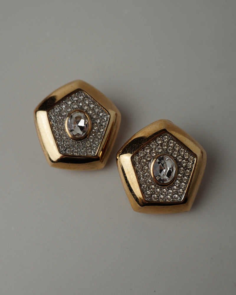 Vintage Pave Pentagon Button Clip Ons