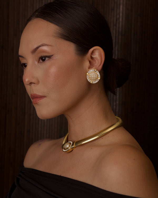 VINTAGE PAVÉ QUILTED FAUX PEARL CAB EARRINGS