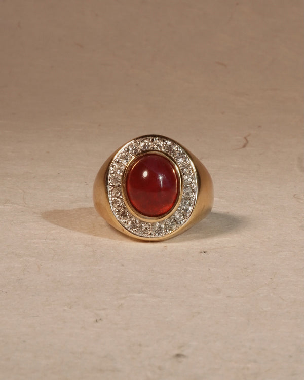 VINTAGE RUBY GLASS CAB RING (sz 7.5)