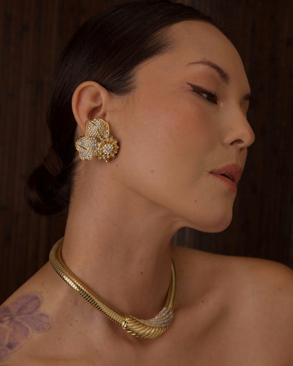 VINTAGE PAVÉ RHINESTONE FLORAL CLIP ONS