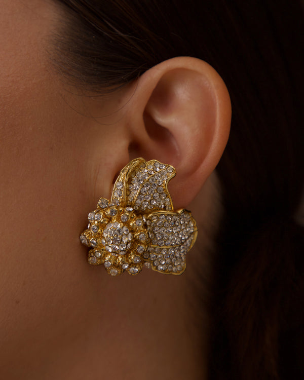 VINTAGE PAVÉ RHINESTONE FLORAL CLIP ONS