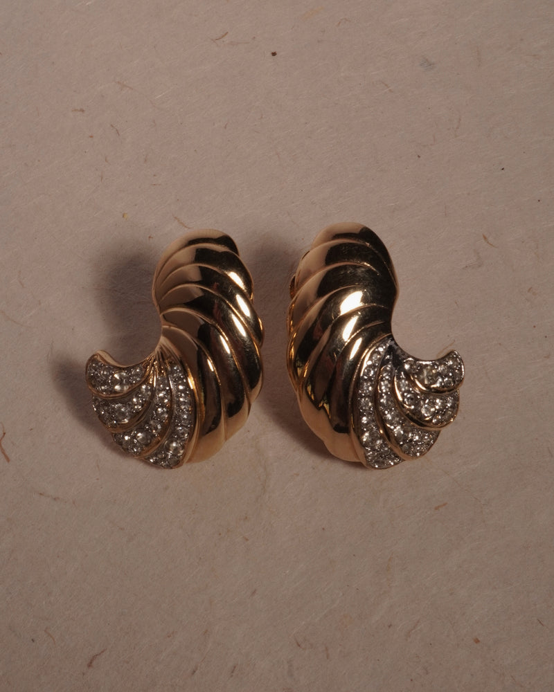 Vintage Pavé Ribbed Gold Clip Ons