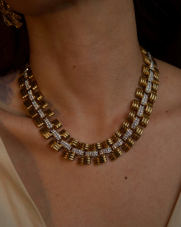 Vintage Pavé Ribbed Link Necklace