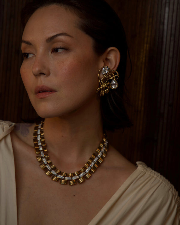 Vintage Pavé Ribbed Link Necklace